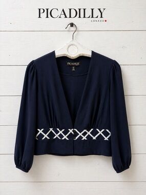 PICADILLY Navy Blue Cropped Blouse/ Jacket   – Size M